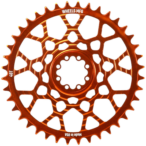 Wheels Manufacturing Gravel Direct Mount Chainring - 40t SRAM 8-Bolt Direct Mount 6.5mm Inboard OffsetT-Type Chain Compatible Orange