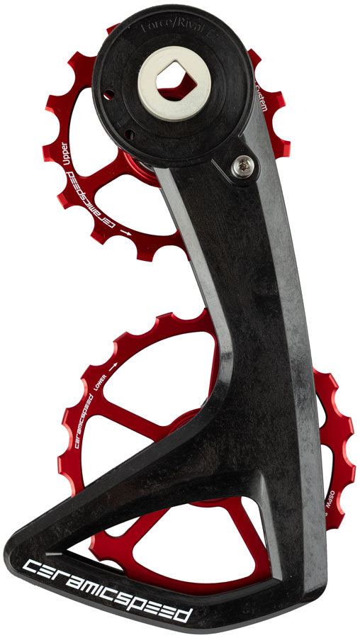 CeramicSpeed OSPW RS Pulley Wheel System SRAM Force E1 Rival E1 AXS - Aluminum Pulley 5 Spoke Carbon Cage Red