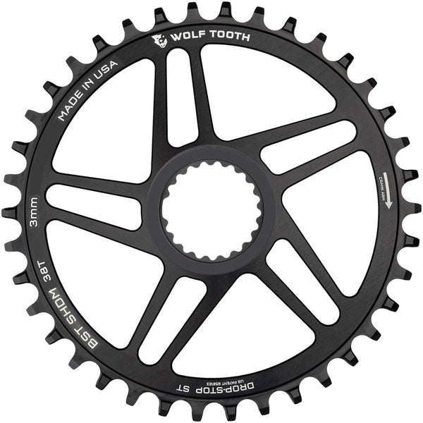Wolf Tooth Direct Mount Chainring - 38t Shimano DM For Boost Cranks 3mm Offset Drop-Stop ST Requires 12-Speed HG+ Chain BLK