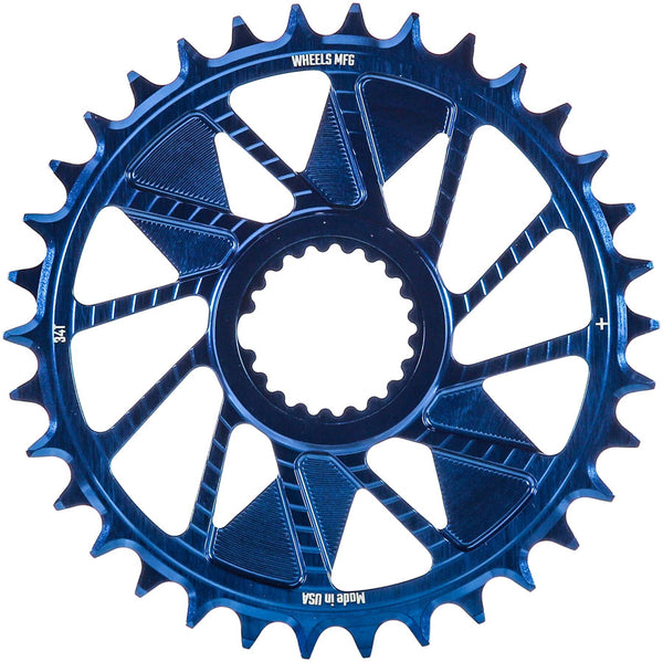 Wheels Manufacturing Direct Mount Chainring - 34t Shimano Direct Mount 1.5mm Inboard Offset HG+ Chain Compatible Blue