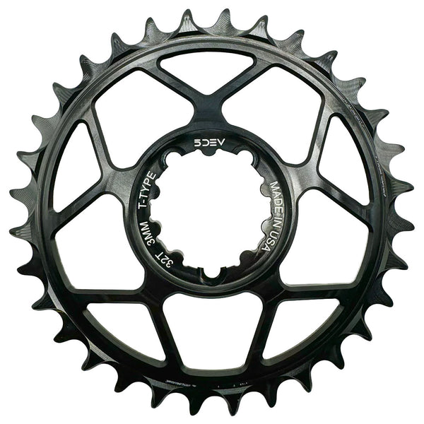 5Dev T-Type 3-Bolt Chainring 3mm Offset 34T Black 