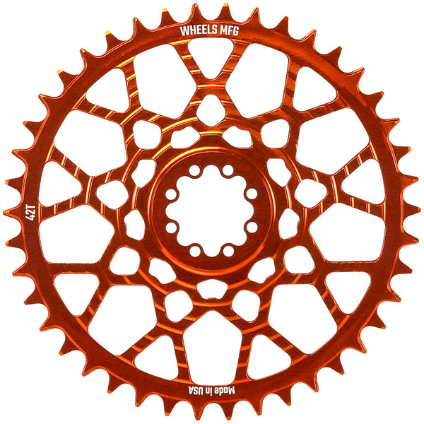 Wheels Manufacturing Gravel Direct Mount Chainring - 42t SRAM 8-Bolt Direct Mount 6.5mm Inboard Offset T-Type Chain Compatible Orange